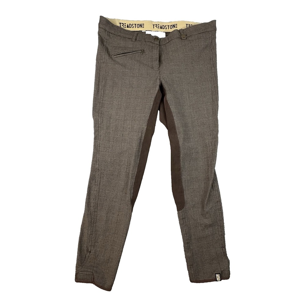 Treadstone Women's 34 Brown Plaid Knee Patch Equestrian Riding Breeches SEE DESC